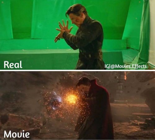 Instagram-аккаунт, показывающий сцены из фильмов до и после добавления спецэффектов Instagram-аккаунт, показывающий сцены из фильмов до и после добавления спецэффектов