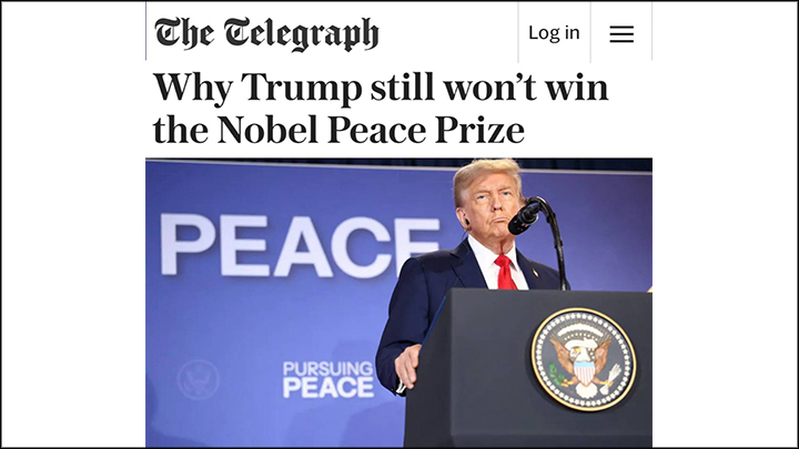 The Telegraph заранее убеждал читателей в том, что премию Трамп не получит. Но в отместку, утверждает издание, он 