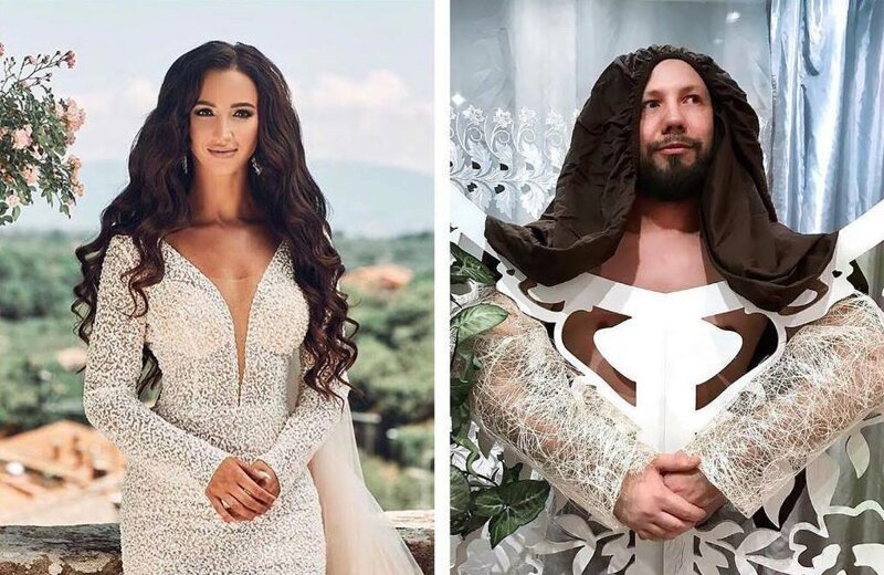 Бородатый пародист из России копирует наряды знаменитостей, используя всё, что оказалось под рукой  