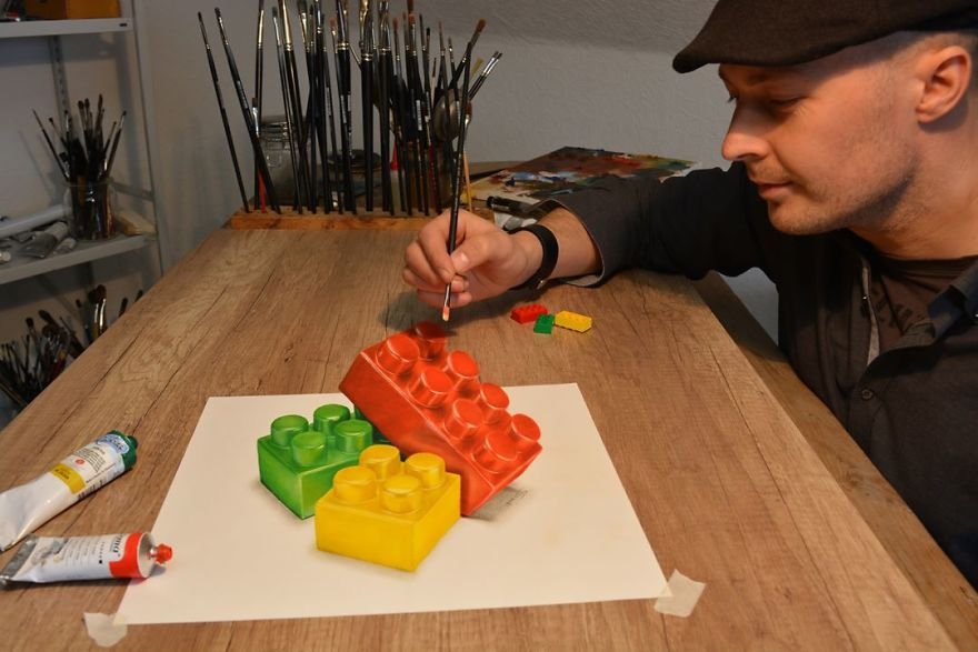 Немецкий художник создает невероятные 3D рисунки на простых плоских поверхностях Пабст, делает, Стефан, использует, карандаши, масла, ручки, создания, своих, художественных, произведений, рисует, простых, кусочках, бумаги, картона, изображает, животных, предметы, персонажей