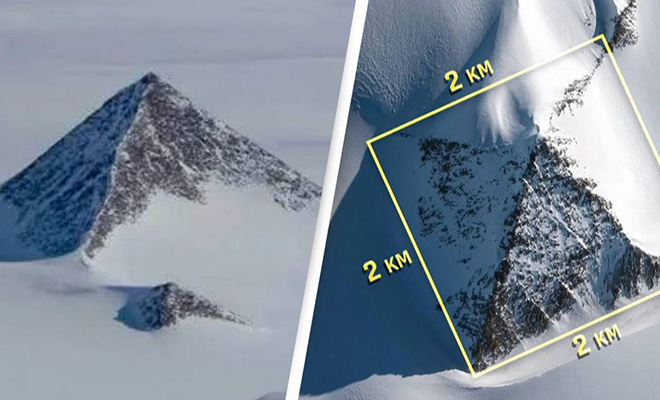 Среди ледников Антарктиды разглядели гору в форме пирамиды. На фото со спутника она очень похожа на египетскую 