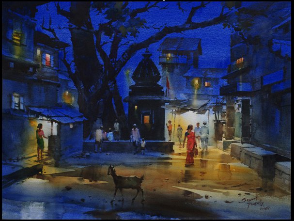 Фото Indian Watercolor Painting.