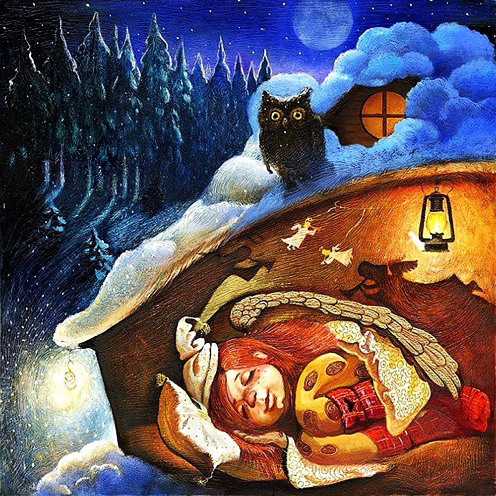 Сплю в новогоднюю ночь. Катерина Ольховская художник картины. Иллюстрации Катерина Ольховская Рождество. Сказочных зимних снов. Сказочный сон.