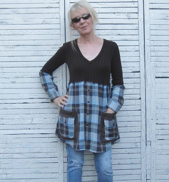 Reserved Brown and Aqua Tunic Upcycled Tunic by AnikaDesigns, $48.00: 