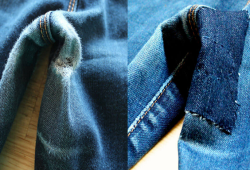 джинсы до и после пришивания заплатки