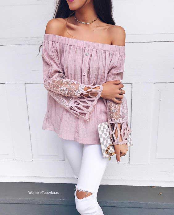 Трикотажная розовая блуза