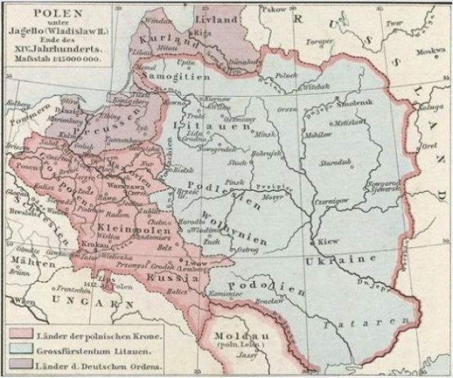 Галиция (Russia) на немецкой карте середины двадцатого века Речи Посполитой в XIV веке