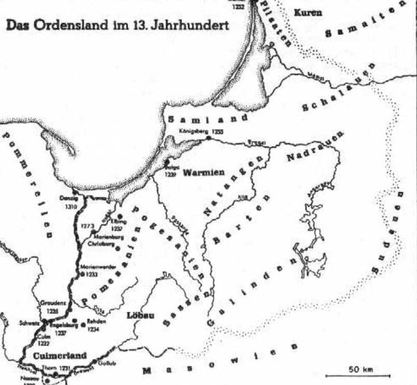 Владения Тевтонского ордена в Пруссии в XIII веке. 