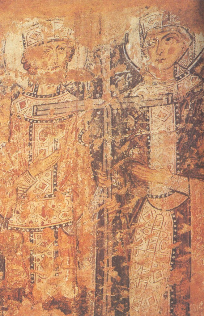 Константин и Елена Фреска на Мар-тирьевской паперти в Софийском соборе в Новгороде. 1205