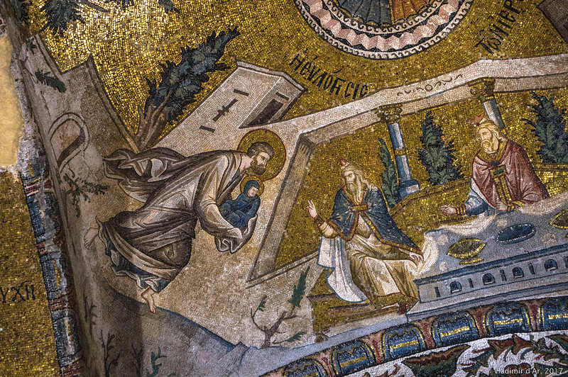 Благословление Марии первосвященниками. Мозаики и фрески монастыря Хора. Церковь Христа Спасителя в Полях.