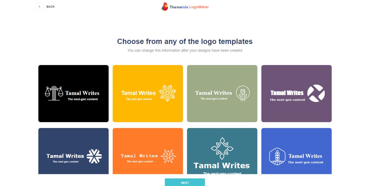 A visual showing automatically generated logo designs on Themeisle LogoMaker