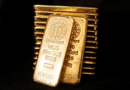 Gold bullions are displayed at GoldSilver Central's office in Singapore June 19, 2017. Picture taken June 19, 2017. REUTERS/Edgar Su