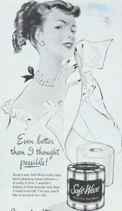 Реклама туалетной бумаги в женском журнале 1948 год.