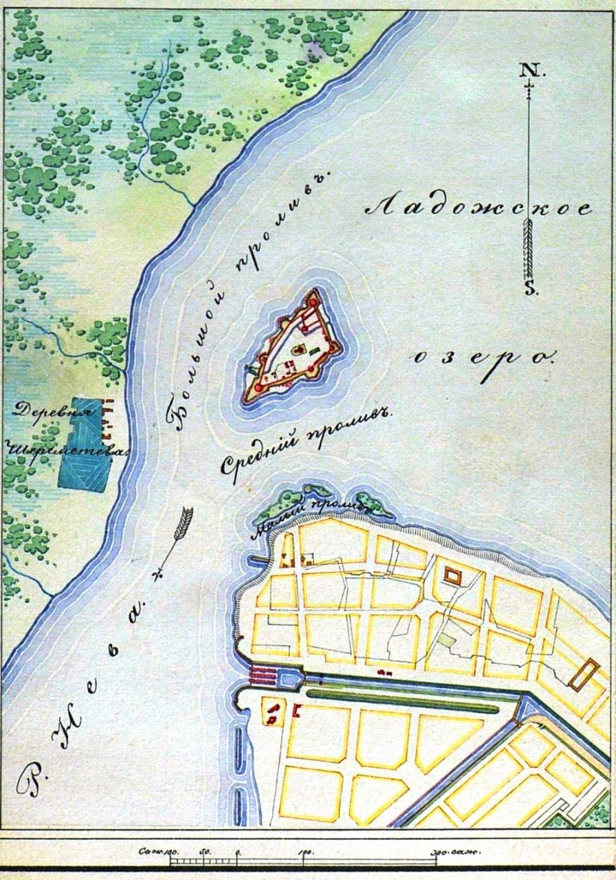 Схема расположения Шлиссельбургской крепости.