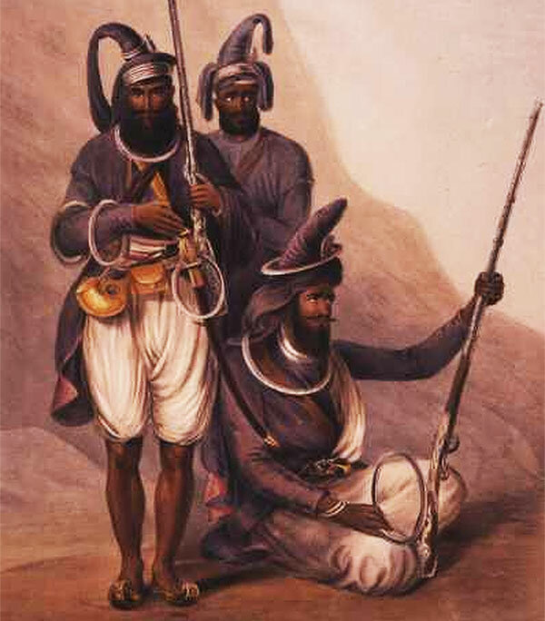 Изображение XIX века. Сикхи, вооруженные чакрами