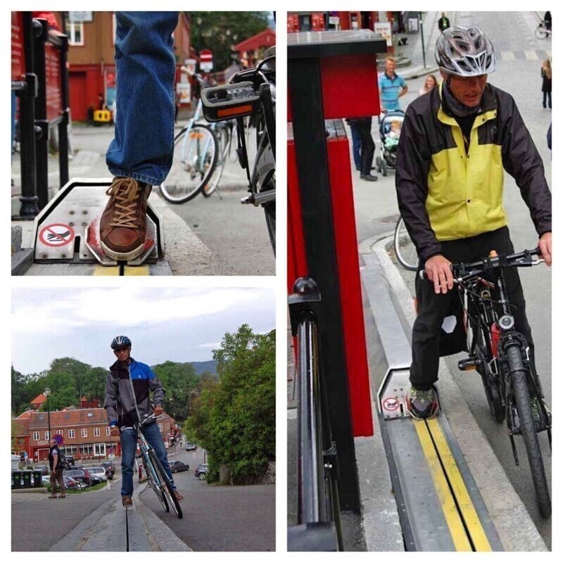 Велосипедный эскалатор в Норвегии, для тех, кому тяжело ехать в горку