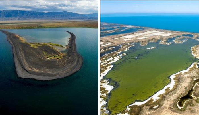 Вода в озере соленая и пресная.