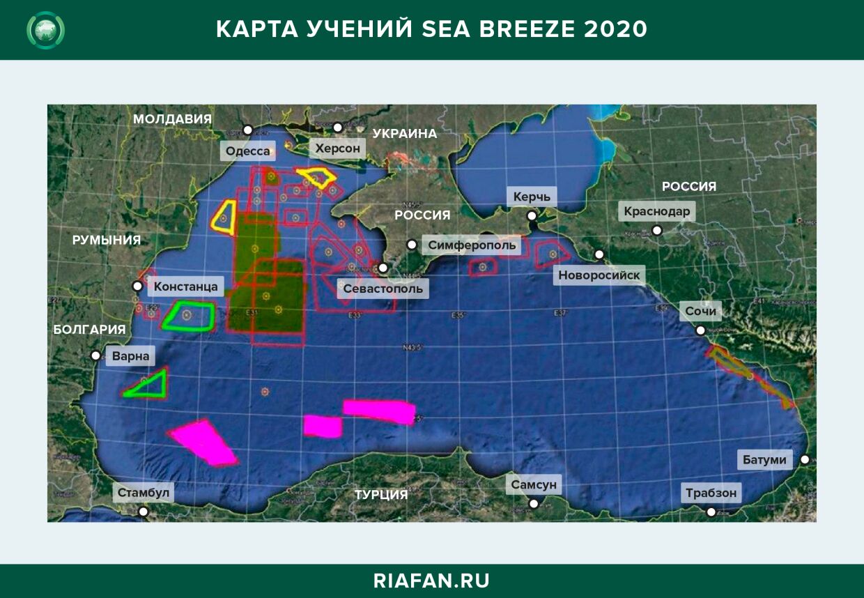 Районы проведения учений Sea Breeze 2020