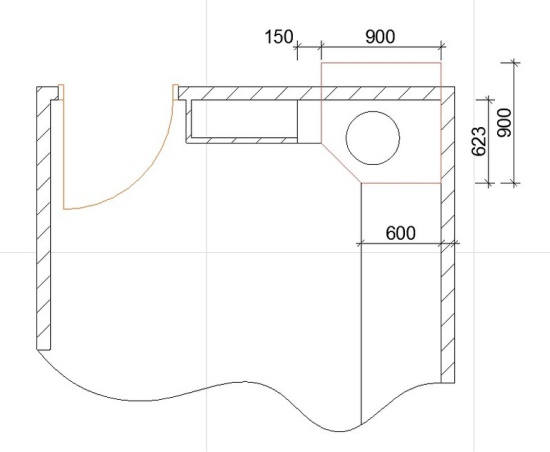 План угловой кухни с вентиляционным коробом