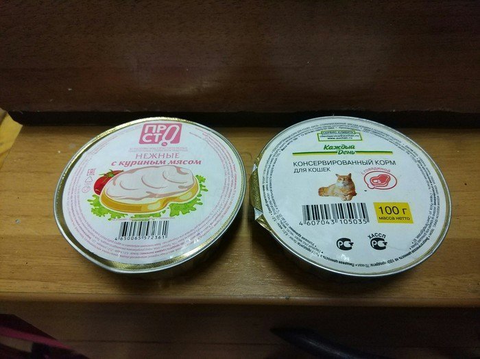 Паштет для человека против корма для кошки животные, корм, коты, эксперимент