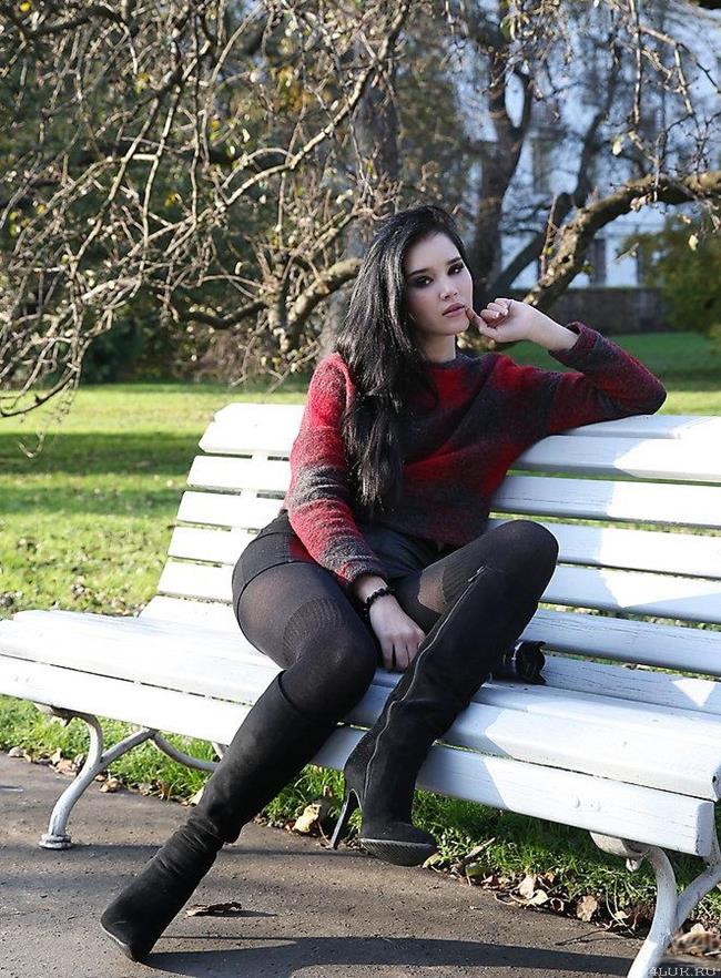 Glamour brunette students outdoor