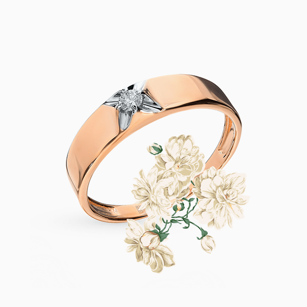 Обручальное кольцо SL, розовое и белое золото, бриллиант