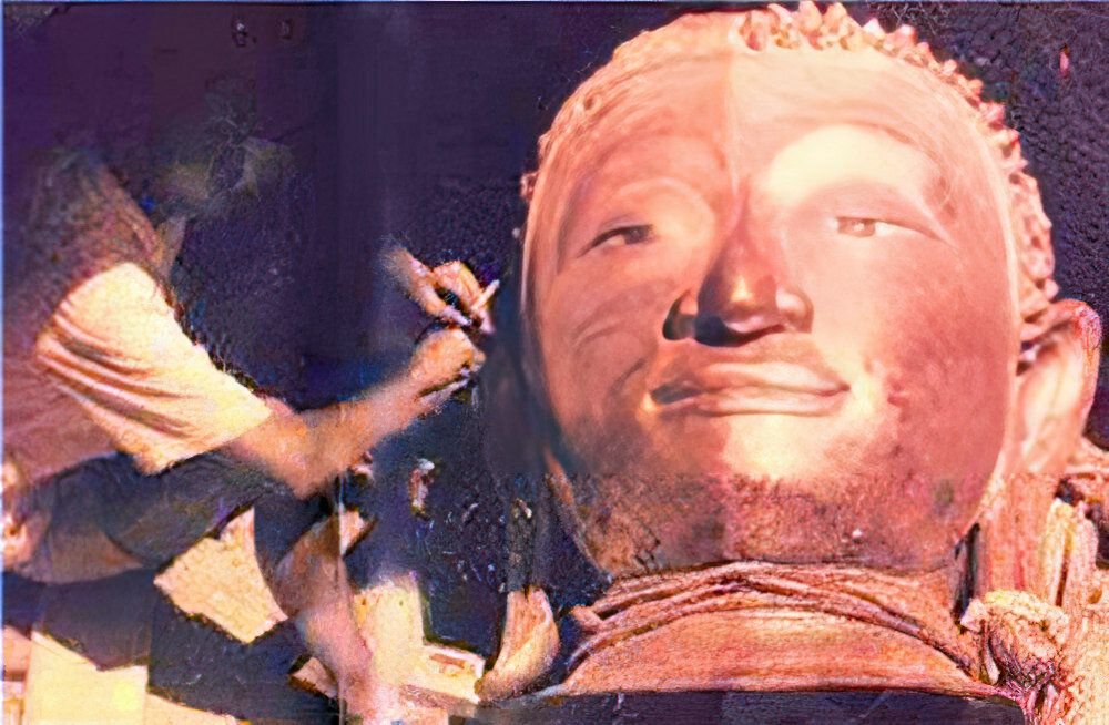 Голова статуи до удаления золотого покрытия/ © new.qq.com