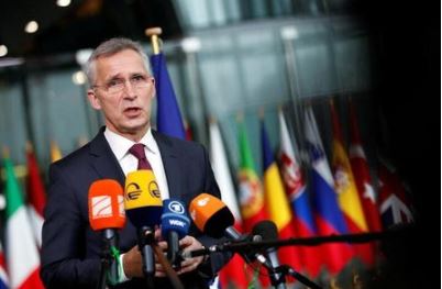 NATO Secretary-General Jens Stoltenberg speaks ahead of a NATO Defence Ministers meeting in Brussels, Belgium, February 16, 2022. REUTERS/Johanna Geron
