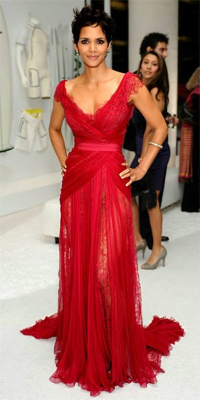 halle berry red dress