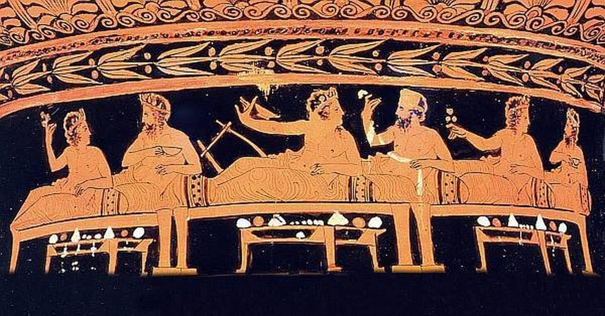 Античная керамика с изображением пиршества. VI в. до н.э.