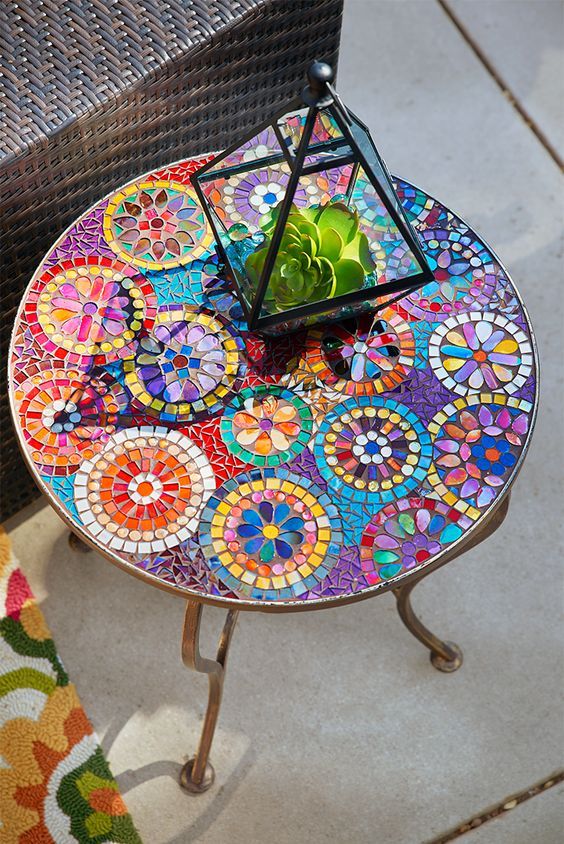  20 colorful mosaic table with a floral pattern for a bold boho space