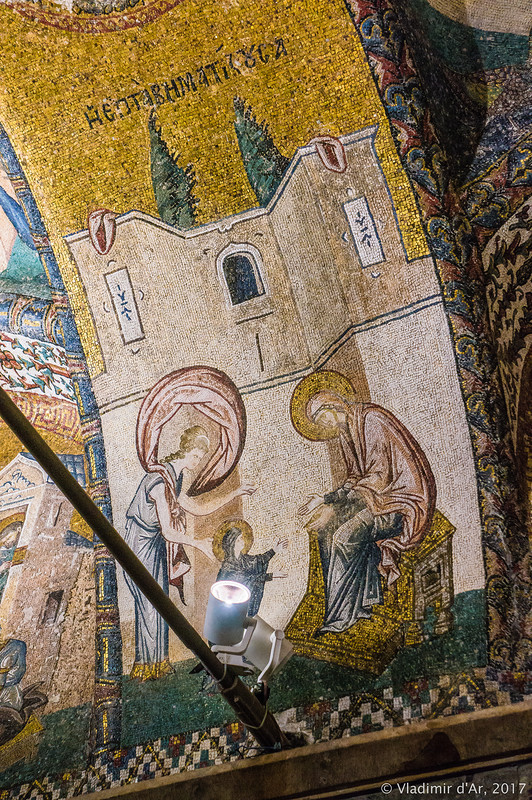 Воспитание Марии при Храме. Мозаики и фрески монастыря Хора.