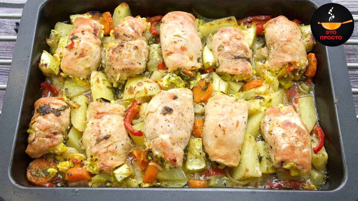 Даже из самого сухого филе готовлю сочные рулетики с начинкой, да ещё и на овощной "подушке" блюда из курицы,овощные блюда