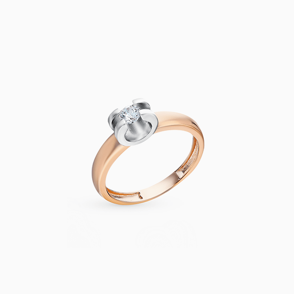 Кольцо «Калина золотая», розовое золото, фианит 