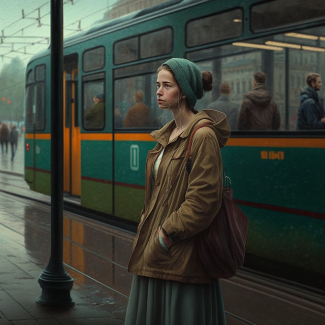 Нейросеть Midjourney. Я не такая, я жду трамвая.