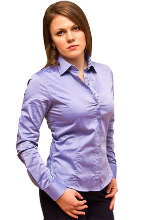 Купить Голубая женская приталенная рубашка недорого в Москве