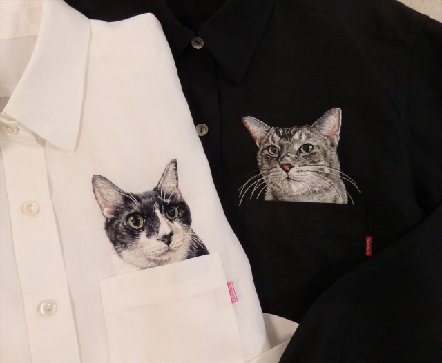 Кошки, выглядывающие из карманов рубашек, в искусных вышивках Хироко Куботы вышивка,мастерство,рукоделие,творчество