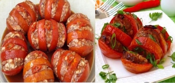 Запечённые помидоры с мясом. Берите помидорки поспелее и наслаждайтесь каждым кусочком