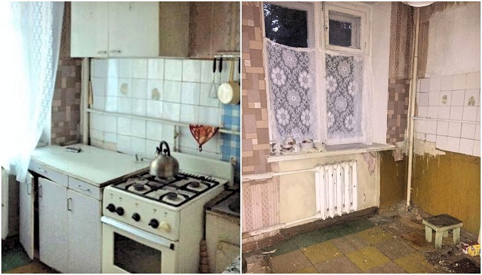 В таком плачевном состоянии была кухня, когда молодожены приобрели в квартиру.