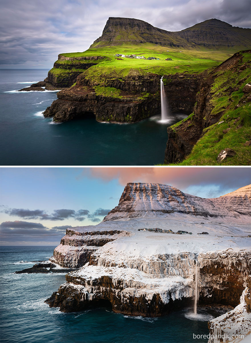 Волшебные снимки живописных мест до и во время зимы