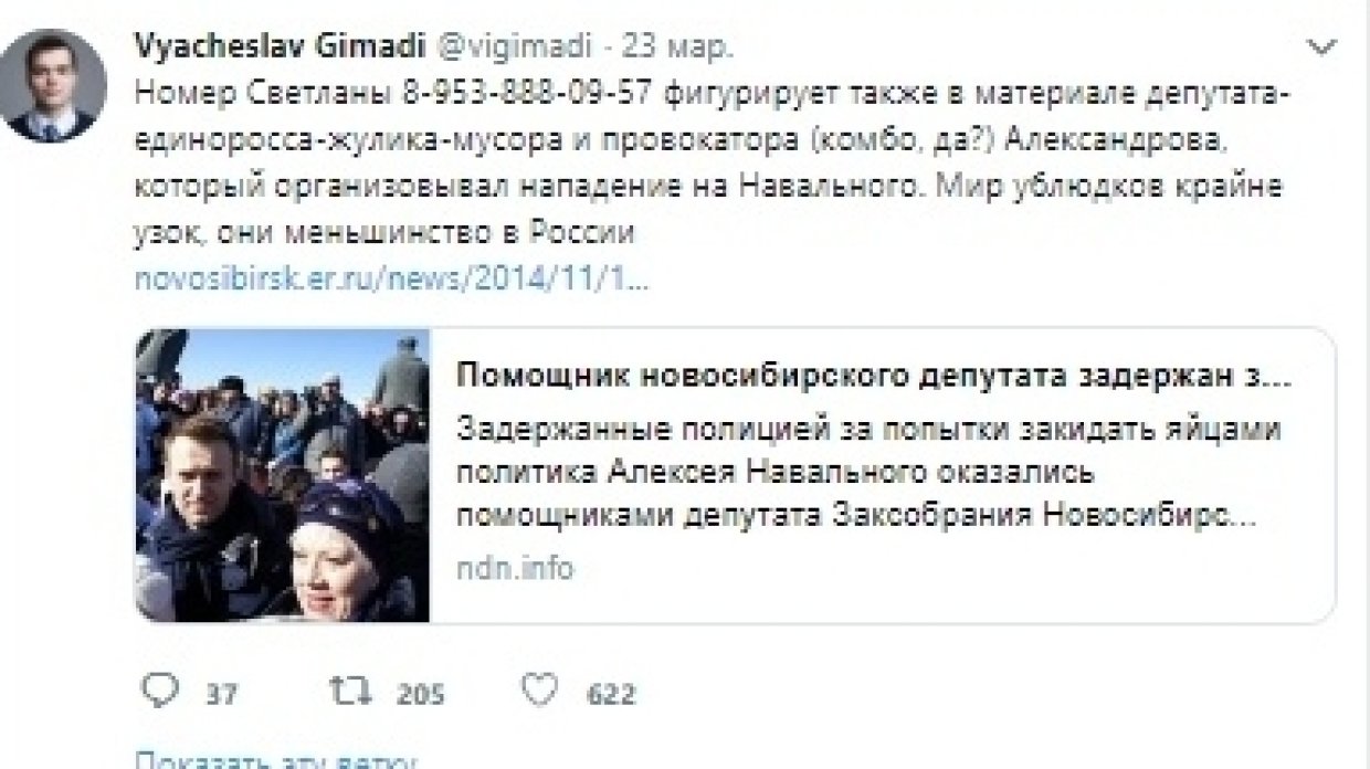 Соратник Навального испугался суда и удалил призывы травить правозащитницу