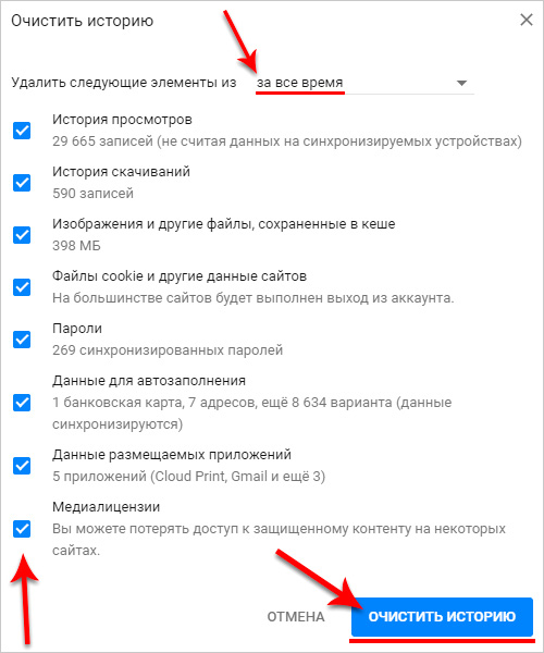 очистить историю в гугл хром