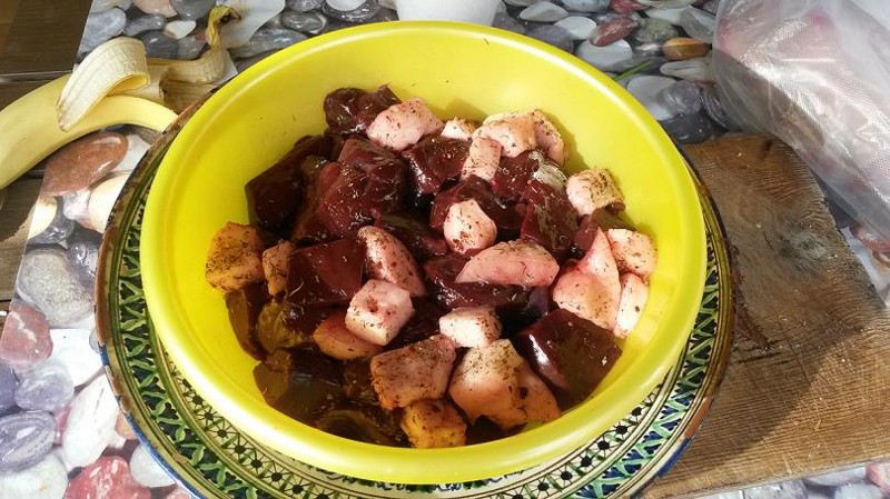 Шашлык из печени с курдюком еда, своими руками, шашлык