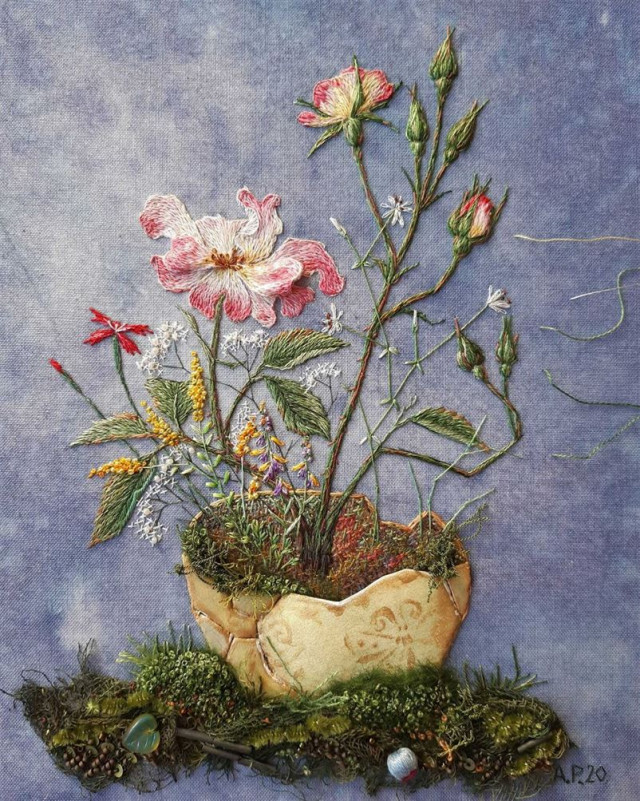 Очаровательная цветочная вышивка Розы Андреевой вышивка,мастрество,творчество