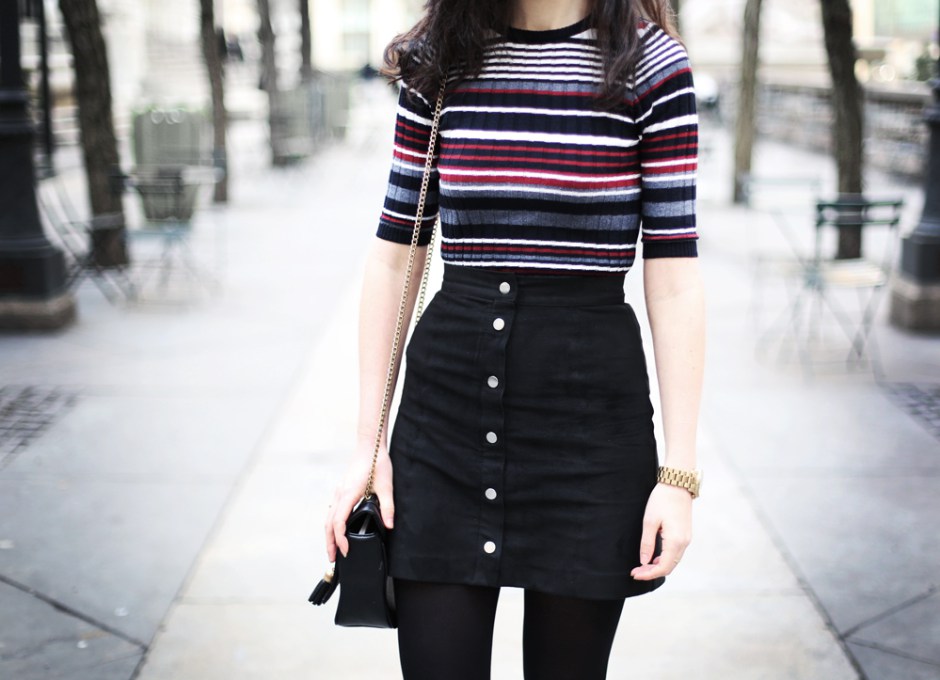 Stripe Top and Button Up Skirt 7