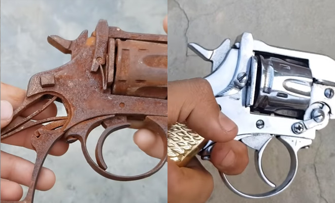 Работа оружейного мастера: ржавый револьвер из земли стал как новый в руках реставратора