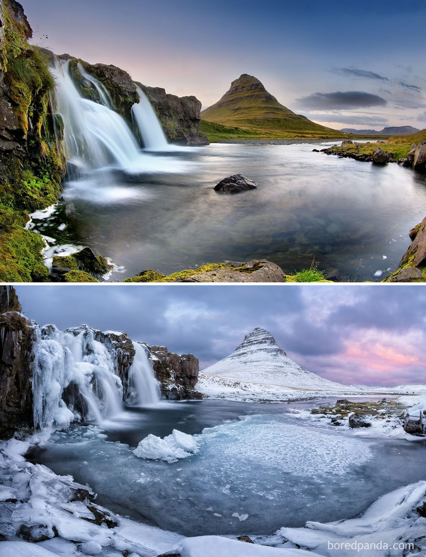 Волшебные снимки живописных мест до и во время зимы