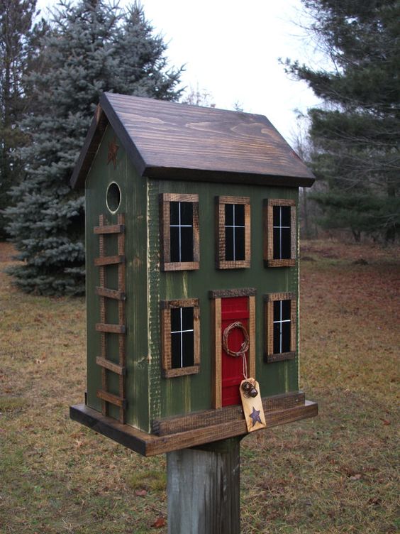 Народное искусство Примитивный Saltbox Скворечник ...: 