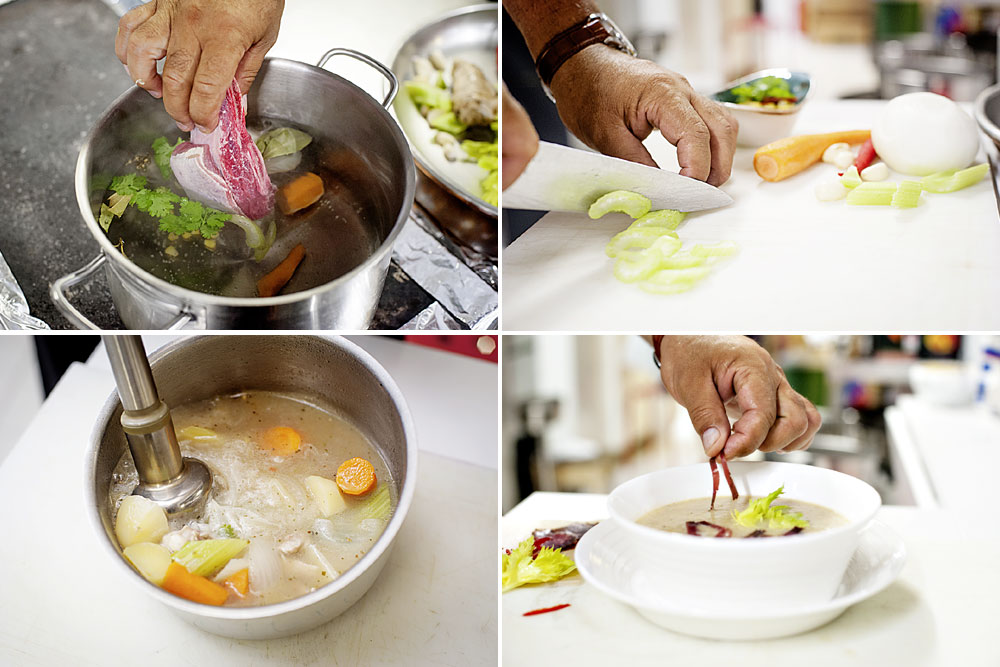 Минут до готовности добавляем. Шурпа из баранины в казане на плите. Вареная курица в кастрюле. Минут до готовности добавляем. Борщ в кастрюле.