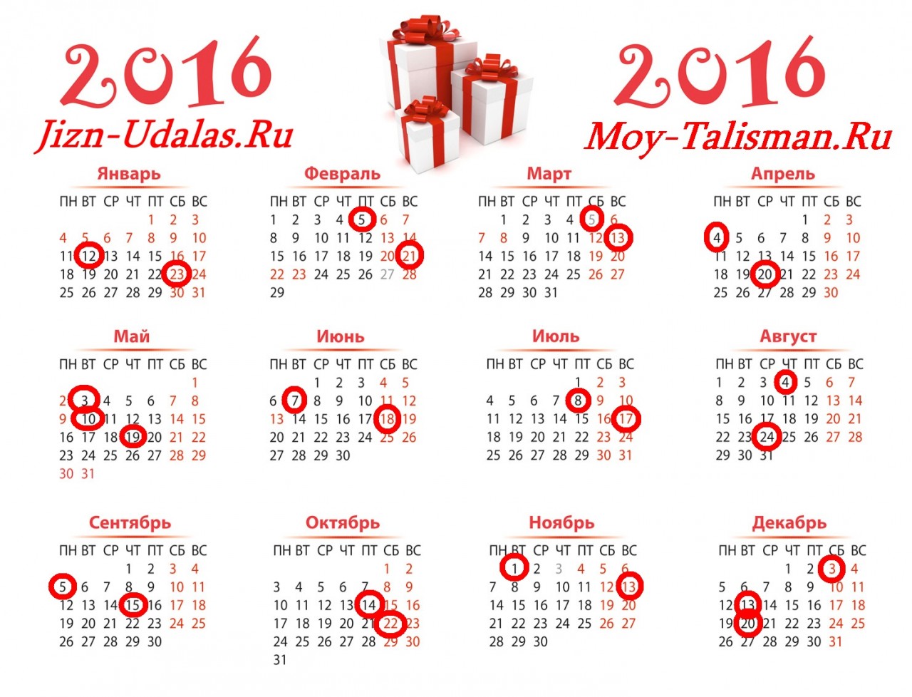 Даты для денежной стрижки на 2016 год.
